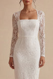 Bodycon Lace de manga larga y vestido de compromiso blanco bohemio floral