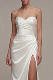 Vestido de compromiso Sweetheart blanco Maxi Sheath con abertura
