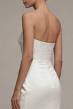 Vestido de compromiso Sweetheart blanco Maxi Sheath con abertura
