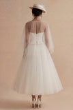 Vestido de novia bohemio largo de escote bateau A Line Ilusion blanco