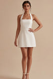 Vestido de graduación de graduación de línea corta blanca de línea sin espalda