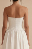 Vestido de novia blanco A Line Maxi Beach, sin tirantes y fruncidos
