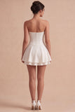 Mini vestido corsé blanco A Line, sin tirantes