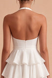 Vestido mini blanco de línea A con volantes con volantes y lazos