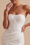 Corsé de lentejuelas bodycon sin tirantes brillante y pequeño vestido blanco