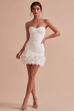 Minivestido Sweetheart Bodycon Bodycon White 3D Flowers