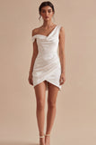 Bodycon vestido blanco asimétrico de escote fruncido