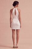 Vestido mini blanco de corte fruncido con corte de corte con cabrestante