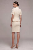 Vestido corto de solapa cruzada de dos piezas cruzado y cruzado de marfil