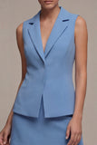 Vestido de negocios corto azul acero de dos piezas con solapa muescada y corte ajustado