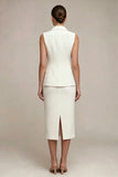 Vestido de negocios blanco midi de dos piezas con solapa muescada y pecho simple con abertura trasera