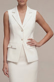 Vestido de negocios blanco midi de dos piezas con solapa muescada y pecho simple con abertura trasera