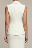 Vestido de negocios blanco midi de dos piezas con solapa muescada y pecho simple con abertura trasera