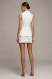 Vestido de negocios blanco corto, de un solo pecho de solapa con muescas de dos piezas,