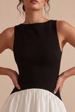 Vestido mini de satén en blanco y negro de la línea A