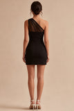 Vestido negro ajustado de malla de un hombro