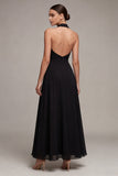 Vestido formal sin espalda negro A Line