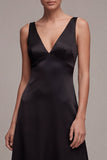 Vestido formal largo de satén negro de escote en V