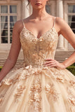 Vestido de gala Corsé Camisa Champán Quinceañera con flores 3D