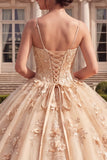 Vestido de gala Corsé Camisa Champán Quinceañera con flores 3D