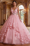 Vestido rosa de corte en V con vestido de gala con aplicaciones de quinceañera