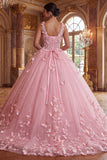 Vestido rosa de corte en V con vestido de gala con aplicaciones de quinceañera