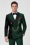 Traje de baile de fin de curso verde oscuro de dos piezas con solapa de pico y cruzado
