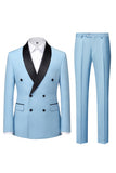 Trajes de baile de hombre de dos piezas azul claro con solapa chalada de dos piezas y cruzado