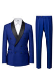 Trajes de baile de hombre de dos piezas azul claro con solapa chalada de dos piezas y cruzado