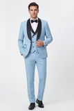 Trajes de baile de hombre de solapa azul claro de tres piezas y un botón