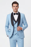 Trajes de baile de hombre de solapa azul claro de tres piezas y un botón