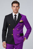 Trajes de baile de graduación de dos piezas Peak Peak Lapel Purple Purple