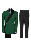 Traje de baile de fin de curso verde salvia de dos piezas con solapa de dos piezas y cruzado