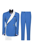 Traje azul de dos piezas con solapa de dos piezas y cruzado, de hombre cruzado