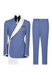 Traje azul de dos piezas con solapa de dos piezas y cruzado, de hombre cruzado