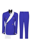 Traje azul de dos piezas con solapa de dos piezas y cruzado, de hombre cruzado