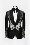 Trajes de boda de hombre de dos piezas con solapa negra y un botón con cuentas
