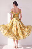 Vestido midi floral con estampado de gasa en A y traje descubierto con bolsillos