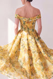 Vestido midi floral con estampado de gasa en A y traje descubierto con bolsillos