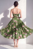 Vestido midi midi floral verde oscuro sin tirantes de gasa A