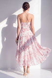 Vestido midi sin tirantes de flor rosa de gasa A-Line