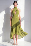 Vestido Midi de Oliva con escote de chiffon en línea A