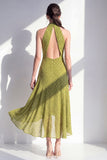 Vestido Midi de Oliva con escote de chiffon en línea A