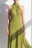 Vestido Midi de Oliva con escote de chiffon en línea A