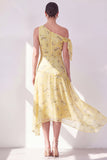 Vestido midi asimétrico de chiffon de un solo hombro en línea A