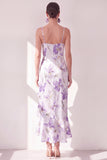 Vestido midi de tirantes finos de flor de lila con abertura