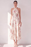 Vestido midi floral midi de cuello capter, cuello de albaricoque