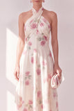 Vestido midi floral midi de cuello capter, cuello de albaricoque