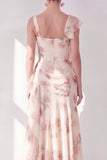 Vestido Maxi Floral Floral con Abertura de Sirena y Sirena de Chaberaco, Corsé Arrugado