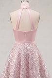 Vestido de Homecoming de satén de satén en A, cuello halter y lentejuelas fruncidas, con cuello halter y lentejuelas